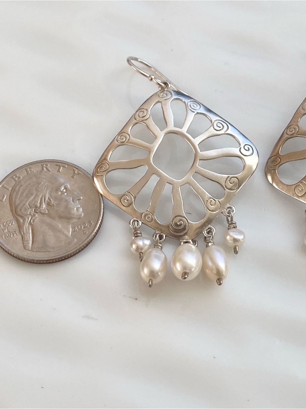 Silpada “Budding Beauty” Sterling and Pearl Dangle Earrings W2165 - Picture 6 of 9